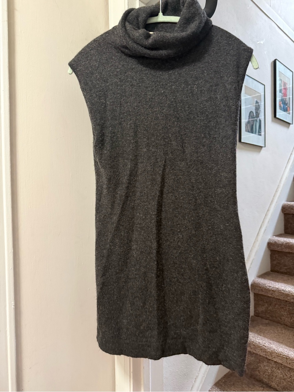 Sleeveless Cowl Neck Knit Tunic Sweater - Charcoal Gray